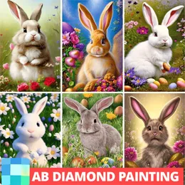 AB Diamond Painting White Bunny Rabbits Diamond Embroidery Full Square Round Drill Rhinestones Picture Diamond Mosaic Beadwork