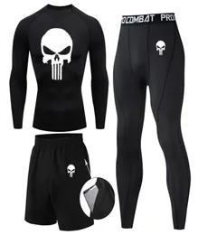 Compressione MMA RashGuard Men S jiu jitsu maglietta pantaloni muay thai pantaloncini cutari teschio palestra maschi bjj boxe 3pcs set abbigliamento 226739508