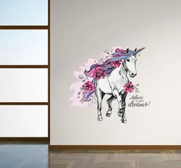 Retail 6 styles Kids cartoon Unicorn Wall Sticker Children Room Removable Wall Stickers Wallpapers Decorative home decor party sup1104806