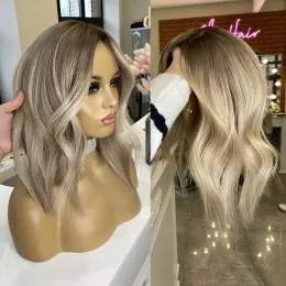 HD Virgin Human Hair Wigs Ombre Ash Platinum Lace Front Wig 13x4 Короткий средний краш