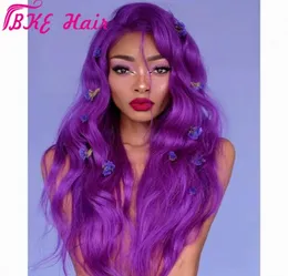 Long Synthetic Lace Front Wig Purple deep Wave Wig for Women Side Part Heat Resistant Fiber Natural Cosplay Wig9357202