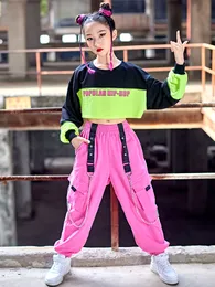 Teen Kids Jazz Dance Clothes Girls Longeplees Tops Pink Hip-Hop Pants Catwalk Concert Show Costume Kpop Stage Wear Rave BL9075