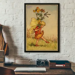 Kaufen Sie drei Get Four Vintage Flower Fairy Poster Ästhetische Drucke Home Room Bar Cafe Art Wall Decor Bild Retro Feen Gemälde