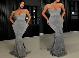 2020 Dark Grey Prom -klänningar Full paljetter Spaghetti Straps Mermaid Long Evening Downs Plus Size Made Made Pageant Dress BC02748147484