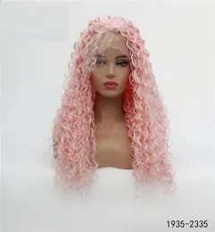 Pink Color Kinky Curly Synthetic Hair LaceFront Wig HD Transparent Spets Frontal Perruques de Cheveux Humains Wigs 193523355828555