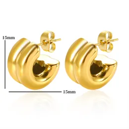 Pendientes de aro gruesos de doble capa para mujer, acero inoxidable, PVD elegante, Color dorado, 18 K, nuevo