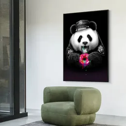 Komik Panda Eat Donuts Erişte Pizza Tuval Posterler Resim ve Baskı Duvar Sanatı Çocuklar İçin Ev Duvar Dekor Duvar Resmi