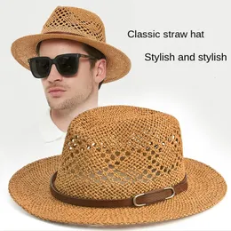 Projektantka Fedora Hat Wide Brim Man Hat Hat Słomka Straw Hat Znakomite splot Hollow Out Oddychany Letni Hat Cat 240410
