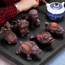 Creative Purple Clay Small Tea Pet Ornament Handmade Crafts Animal Figurine Ceremony Accessories Table Decoration 240411