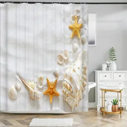 Seaside Scenic Sea Beach Shells Printed Shower Curtain Bathroom Curtains Frabic Waterproof Polyester Bath Curtain with Hooks