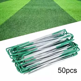 50pcs em forma de grama de jardim em forma de U meia spray verde estacas terrestres de grampos paisagem protegendo pinos de gramado de tecido de rede de mattging spikes