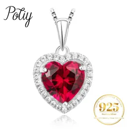Hänghalsband Potiy Heart Shape 3.6CT skapade Ruby Pendant Halsband Ingen kedja 925 Sterling Silver för kvinnor Dagliga bröllopsfest smycken 240410