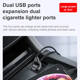 Baseus Car Splitter papieros zapalniczka 12V-24V Podwójna ładowarka samochodowa USB Gniazdo 100 W Auto Splitter Adpater do samochodu piasty USB
