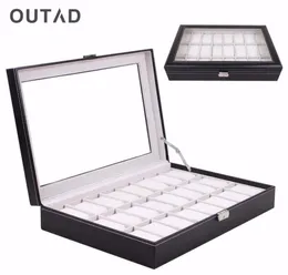 Ovad Casket 24 Grid Watch Box Glass Black in pelle nera Orologio da polso Organizzatore classico PILOW345569