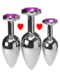 3PCSSet Multicolor Smooth Massager Analpärlor Crystal Jewel Hjärtstimulator Kvinnor Sex Toys Dildo Metal Anal Plug273S7782688