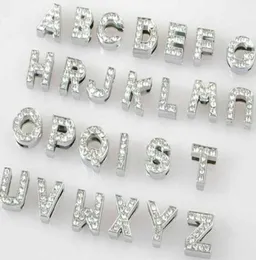 Whole 10mm 130pcslot AZ full rhinestones Slide letters DIY Alphabet Charm Accessories fit for 10mm pet collar keychains3070371