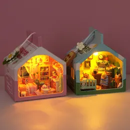 Majsterkowicz drewniane mini ciasto truskawkowe mleko casa lalki domy miniaturowe zestaw budowlany z meblami lekkie zabawki dla lalek dla dorosłych prezent