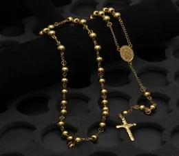 Nuova dea cattolica Virgen de Guadalupe 8mm perline 18K Gioielli con collana rosaria placcata in oro Gioielli Gesù Crocifisso Cross Pendant45675732750907