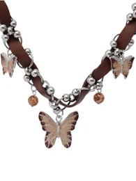 Choker Maillard, a niche and versatile American style spicy girl, brown butterfly ring leather necklace for women