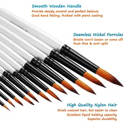 Akrylfärgborstar Set 12st Professional Round Pointed Tip Artist Paintbrushes For Akryl Watercolor Oil Face målning