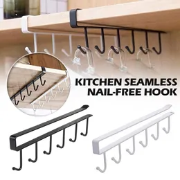 6 Hooks Storage Shelf Kitchen Organizer Wardrobe Cabinet Metal Under Shelves Mug Cup Hanger Bathroom Kitchen Organizer