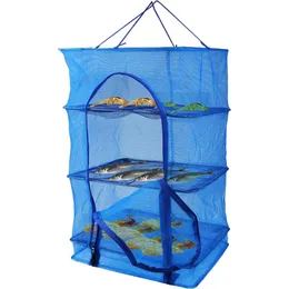 YFASHION Hanging Foldable Fish Drying Mesh 3 Layers Vegetable Fish Drying Rack Zipper Storage Bag With Lanyard