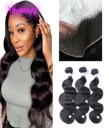 Indian Human Virgin Hair HD 13x4 Spets Front med buntar Body Wave 180 Density Pre Plucked Wefts Stängning Natural Color5231957