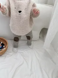 Pantolonlar Koodykids Bebek Erkek Kız Kızlar Sonbahar Polar Sweatshirt Sıradan Çocuklar Erkek Bebek Giysileri Kıyafet Çizgili Pantolon Çizgili Pantolon