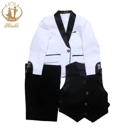 Byxor Nimble Spring Autumn Formal Suit for Boys Children Party Host Wedding Costume Coat Vest Pants 3st White Wholesale Clothing Set