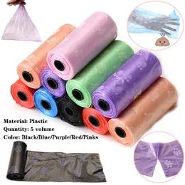 5 Roll With Claw Mark Pet Dog Collector Garbage Poop Bag Disposable Puppy Cat Pooper Bag Small Rolls Outdoor Clean Pets Supplie