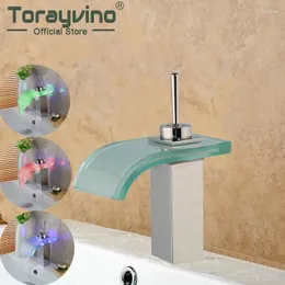 Torneiras de pia do banheiro Torneira de banho Robinet Lavabo LED de latão e vidro Rocker Rocker Tap Basin Basinador Deck Misturado TOPS