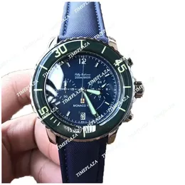 2024 Новые пятьдесят сами 50 Фатховзей Стальные корпус Blue Dial Miyota Quartz Chronograph Mens Watch Blue Nylon Leather Strap Watches Spectwatch 317Z