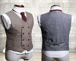 2020 Country Style Wedding Groom Vests Wool Herringbone Tweed Vests Groomsmen Vest Mens Suit Vest Prom Blazers Waistcoat Plus Size6515580