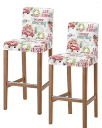 Chair Covers Christmas Poinsettia Retro Stamp Truck High Back 2pcs Kitchen Elastic Bar Stool Slipcover Dining Room Seat Cases