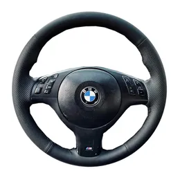 BMW 330i 540i 525i 530i 330ci E46 M3 E39 2001-2014 용 DIY 핸드 스티칭 블랙 인공 가죽 자동차 스티어링 휠 커버