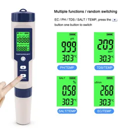 5 I 1 Digital Ph TDS EC Meter Salthalt Temperatur Testning Konduktivitet Vattenfilter Renhetspenna