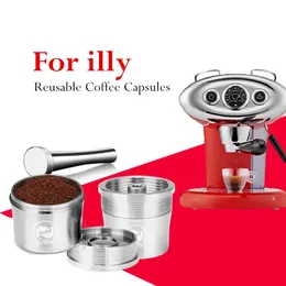 Illy Coffee MachineにフィットするIcafilas Resuable Coffee Capsuleフィルター調整可能ステンレススチールコーヒーカプセルタンパースプーン240326