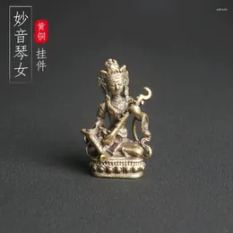 Brincos de colar Conjunto de latão Miaoyin qin feminino pingente de chave de pingente de adoração religiosa de bolso de bolso de buda pequeno