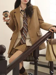 Xgoth Корейский опрятный костюм для пиджаков для женщин Осень Хаки jk.