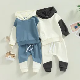 바지 Citgeett Spring Toddler Bair Boys Girls Tracksuit Contrast Colors Long Sleeve Pullover Hoodie Sweatshirt 및 Elastic Pants Suit