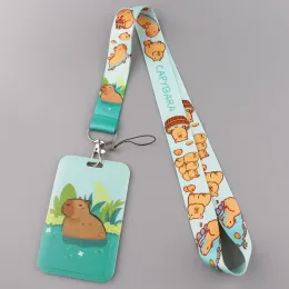 Cute Capybara ID Badge Holders With Lanyards - 2 Pack Vertical Plastic Card Holders With Clip