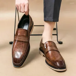 Casual Shoes Brand Men Penny Leather Elegant Wedding Party Business Dress Brown Point Low Heel Loafers
