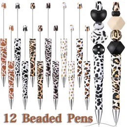 12pcs Diy Pen Pen Print Print Flower Ballpond Canelas de canetas de leopardo de vaca escolar