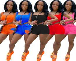 Frauen zweiteilige Outfits Sommer Frauen Shorts Set sexy unregelmäßige Feste Farbweste 2 Piece Girl gedruckt Top6381519