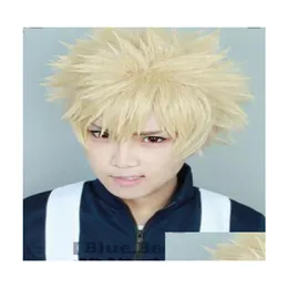 Парики Caps Bakugou Katsuki My Hero Academia Baku no Короткая блондинка пушистое косплей Wig5210618 Drop Dirow Product