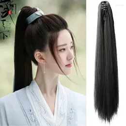 Party Supplies Black Emprise Swordman Hårtillbehör Chivalrous Long Straight Ponytail Wuxia Ancient Hanfu Pography Hairpiece Claw Clis