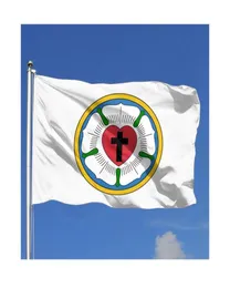 Heart Lutheran Rose Flags Outdoor 3x5ft Digital Printing Double -Side 100D Polyester مع 2 من النحاس النحاسي 1031077