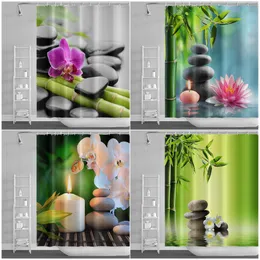 Zen Spa Startains Green Bamboo Orchid Candle Black Massage Stone Plant Flower Bathrate Decor
