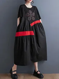 Grundläggande avslappnade klänningar svart retro polka prickklistermärken för kvinnors sommar ny chiffong lös casual long klänning fashionabla och eleganta kläder 2023 c240411