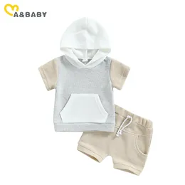 マバビー0-3y幼児幼児新生児の男の子の服セットカジュアルな夏の服ワッフルニットパーカー +ショートパンツセット